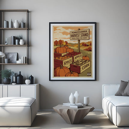 Poster of Pennsylvania Harvest Stand with apples and corn.