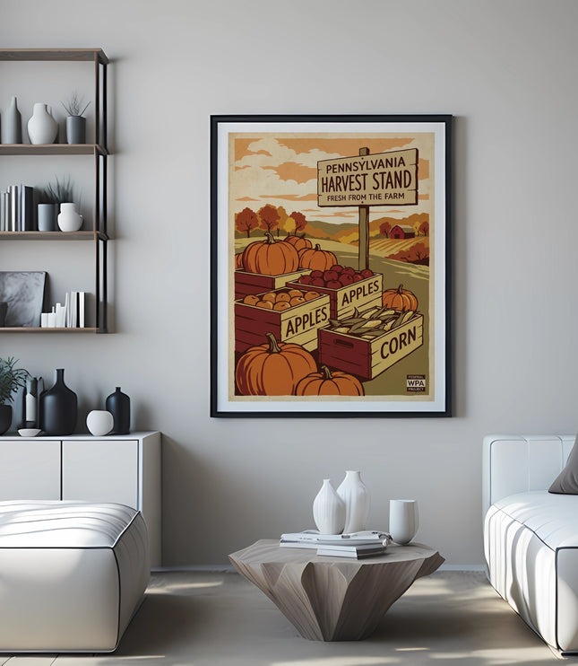 Poster of Pennsylvania Harvest Stand with apples and corn.