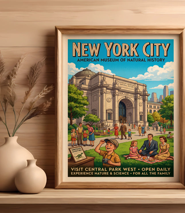 New York City American Museum of Natural History vintage travel poster.