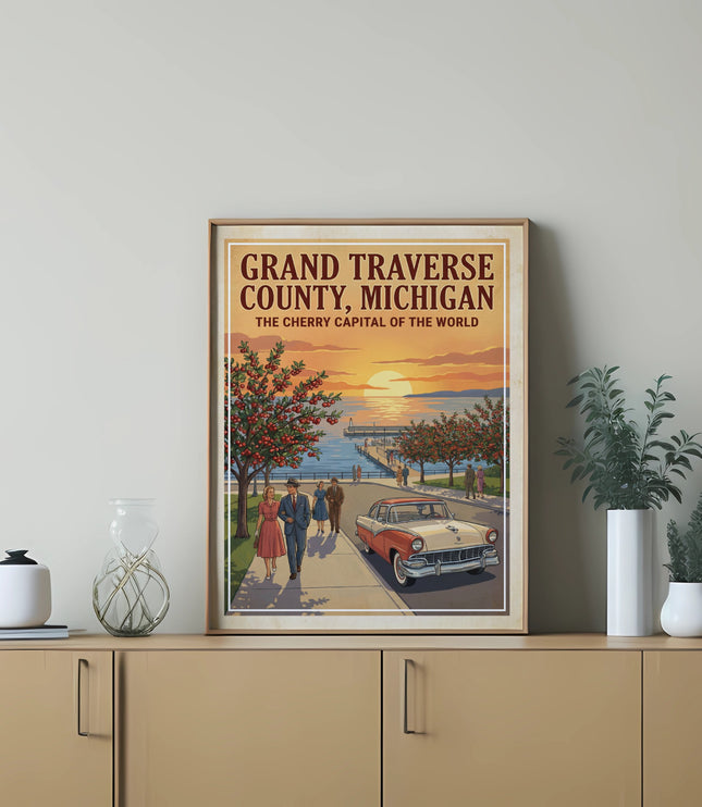 Grand Traverse County, Michigan, the Cherry Capital of the World retro poster.