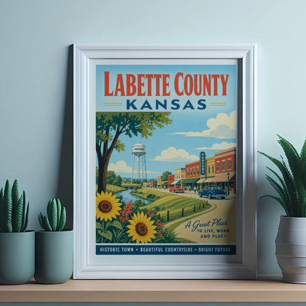 Labette County Kansas vintage travel poster with text.