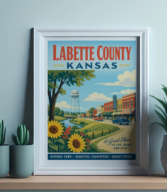 Labette County Kansas vintage travel poster with text.