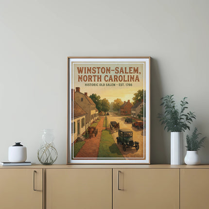 Winston-Salem, North Carolina Historic Old Salem est. 1766 vintage cart illustration.
