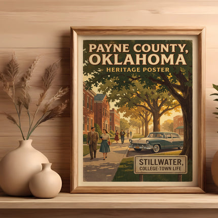 Payne County, Oklahoma Heritage Poster featuring Stillwater, College-Town Life.