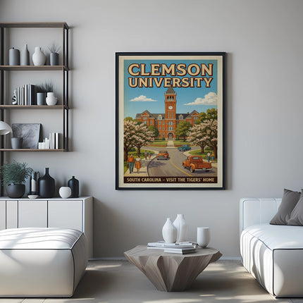 Clemson University framed vintage travel