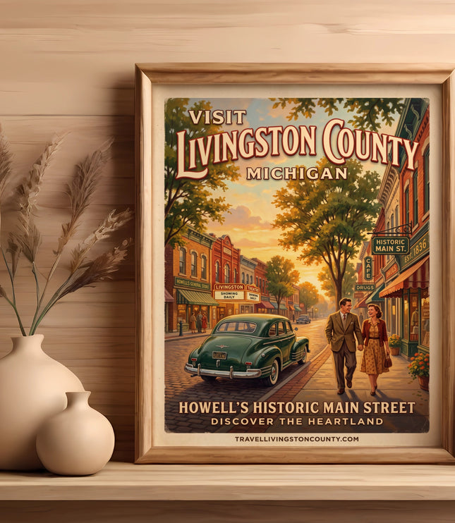 Vintage poster for Howell's Historic Main Street, Livingston County, Michigan.