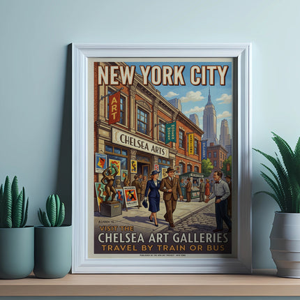New York City poster advertising Chelsea Art Galleries, with text "Visit the Chelsea Art Galleries".