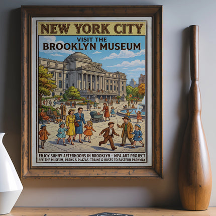 New York City Brooklyn Museum WPA art project poster with people.