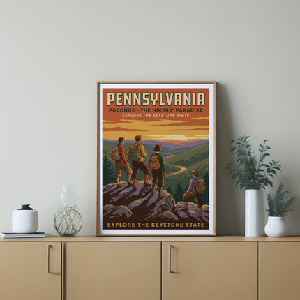 Pennsylvania Pocono Mountains hikers' paradise travel poster.