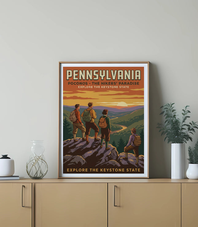 Pennsylvania Pocono Mountains hikers' paradise travel poster.