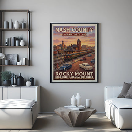 Nash County, North Carolina poster depicting Rocky Mount Historic Railway District.