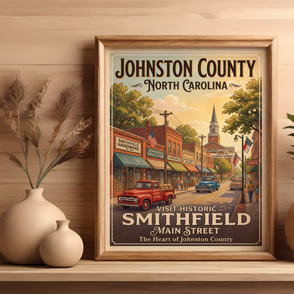 Vintage poster of Smithfield Main Street, Johnston County, North Carolina.