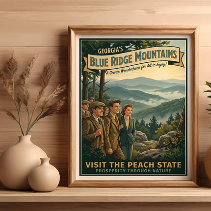 Georgia Blue Ridge Mountains scenic poster with people and text.
