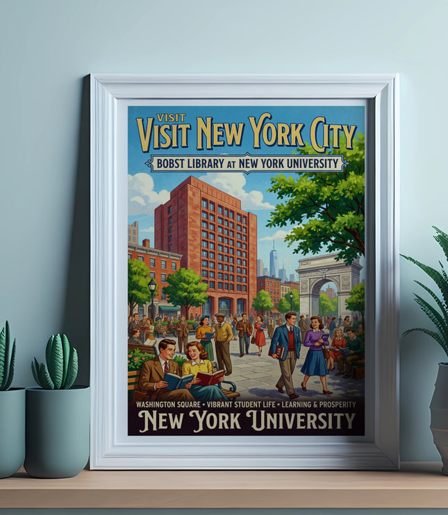 Vintage poster: Visit New York City, Bobst Library at NYU.
