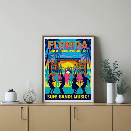 Florida Surf & Sound Spectacular poster with people dancing and a band.