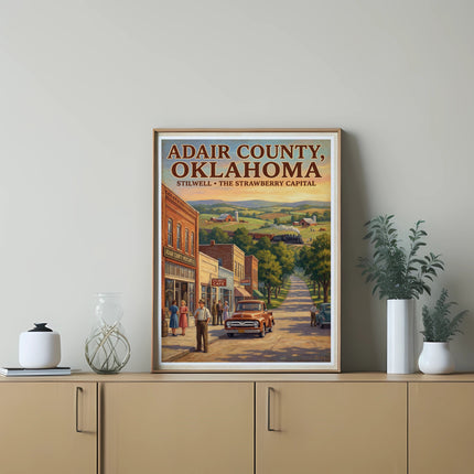 Adair County, Oklahoma Stillwell The Strawberry Capital vintage poster art.