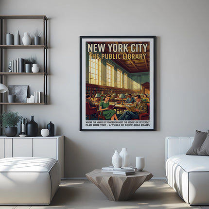 New York City Public Library poster with people reading and the text "Plan Your Visit".