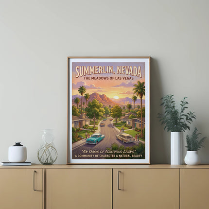 Summerlin, Nevada poster: "An Oasis of Gracious Living" community scene.