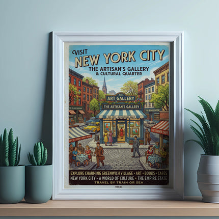 New York City travel poster for The Artisan's Gallery in Greenwich Village.
