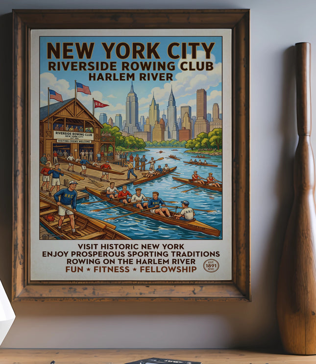 New York City Riverside Rowing Club Harlem River vintage poster.