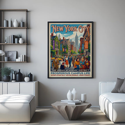 New York City: The Urban Academic District, prosperous campus life poster.