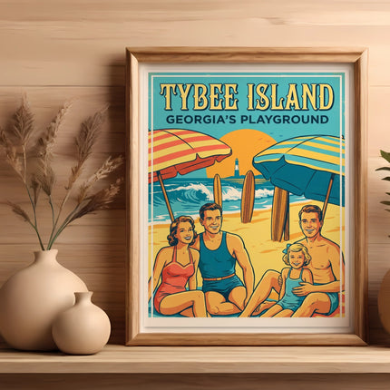 Framed print of a family at Tybee Island, Georgia's playground.