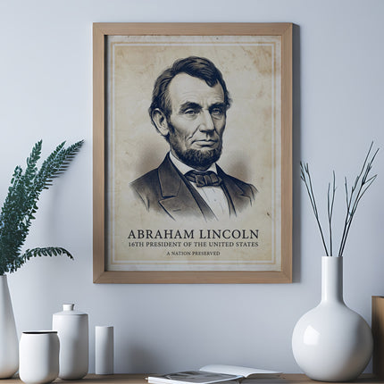 Portrait of Abraham Lincoln, 16th President of the United States, framed.