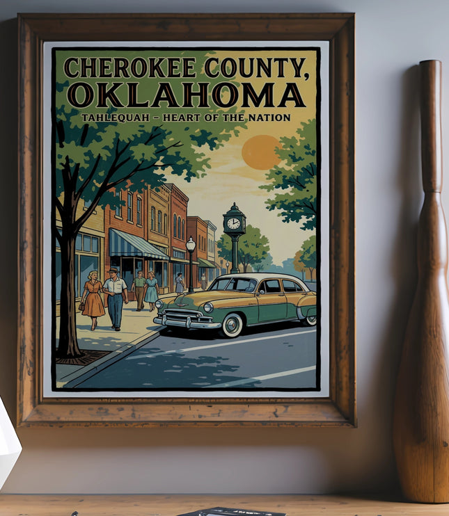 Cherokee County Oklahoma Tahlequah Heart of the Nation vintage poster art.