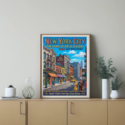 New York City: The Home of Art & History vintage poster with Soho art galleries.