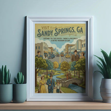 Retro-modern travel poster for Sandy Springs, GA.