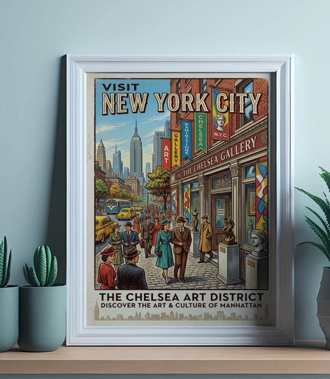 Vintage poster of New York City's Chelsea Art District and gallery.