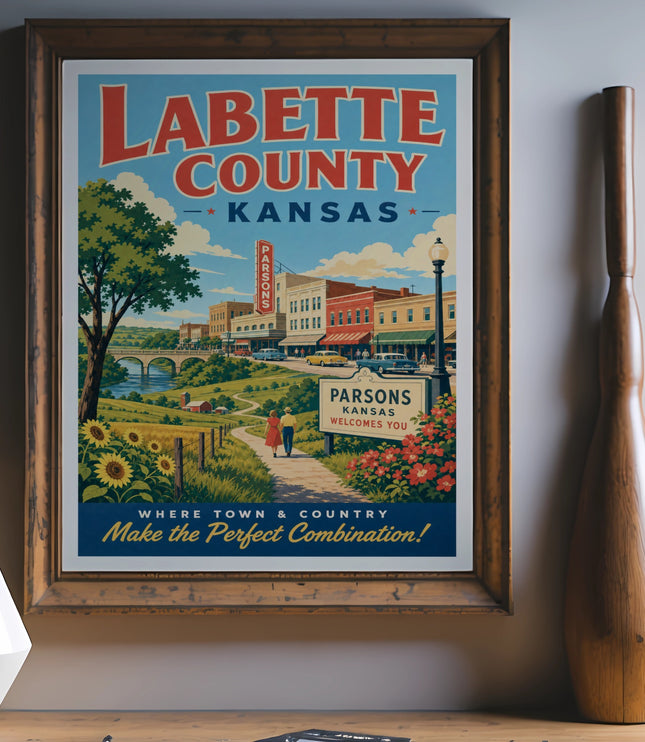 Labette County, Kansas poster featuring Parsons, "Where Town & Country Make the Perfect Combination!"