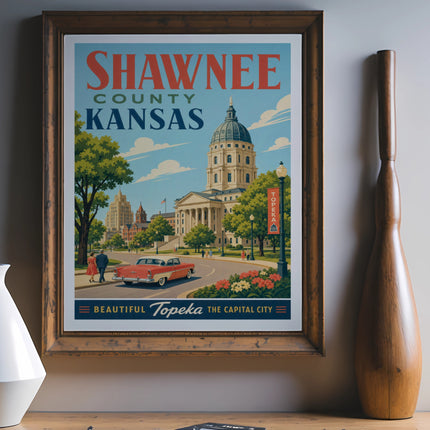 Shawnee County, Kansas travel poster with Topeka, the capital city, featured.