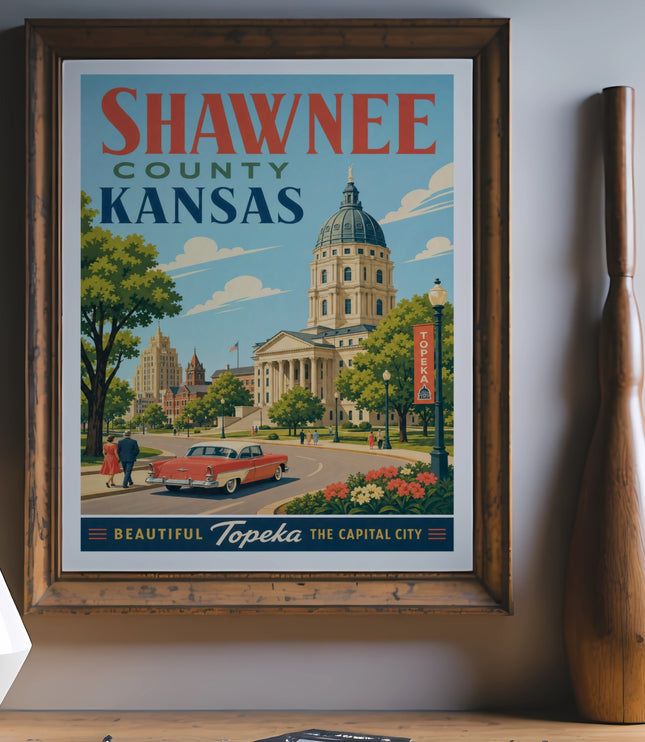 Shawnee County, Kansas travel poster with Topeka, the capital city, featured.