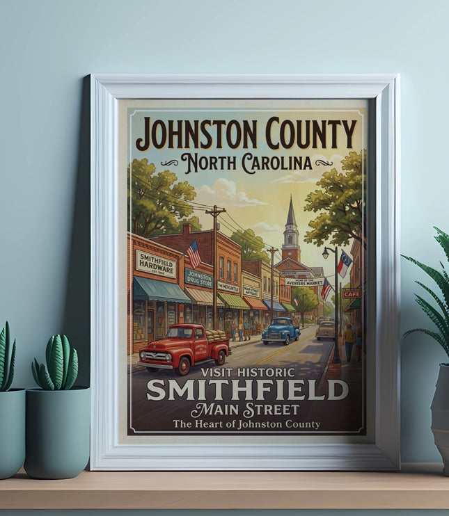 Johnston County, North Carolina vintage poster of Smithfield Main Street.
