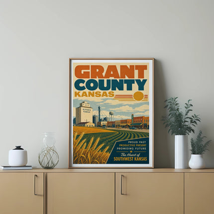 Grant County, Kansas poster featuring Ulysses with text.