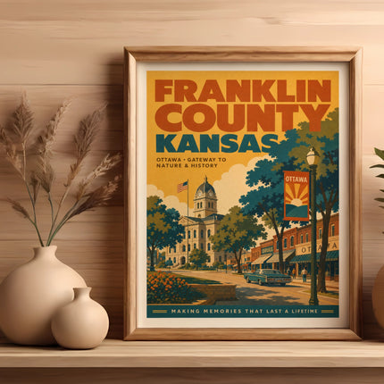 Franklin County, Kansas, Ottawa Gateway to Nature & History vintage travel poster.