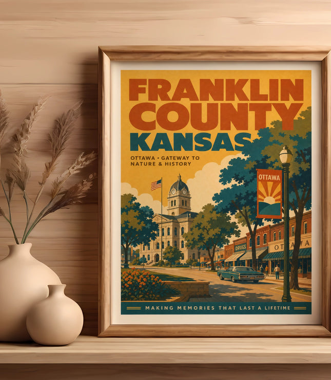 Franklin County, Kansas, Ottawa Gateway to Nature & History vintage travel poster.