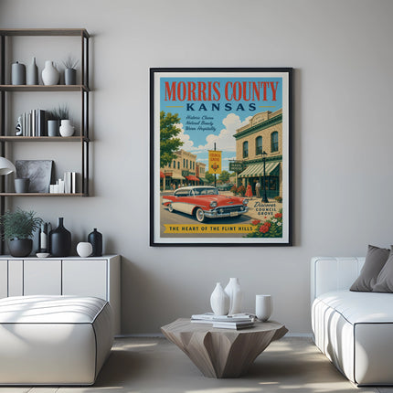 Vintage poster for Morris County, Kansas, featuring Hays House.