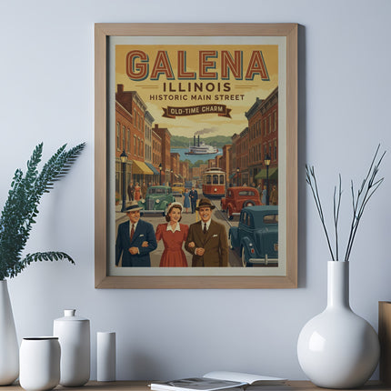 Galena Illinois historic main street old-time charm retro illustration.