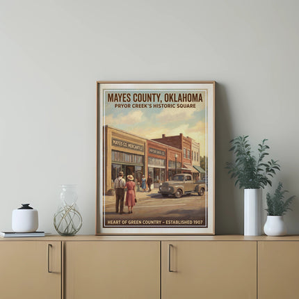 Mayes County, Oklahoma Pryor Creek's Historic Square vintage poster.
