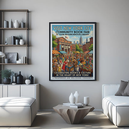 New York City Community Book Fair poster celebrating books and culture.