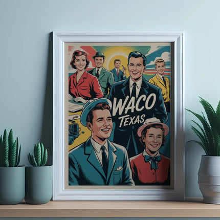 Framed illustration of smiling people with "Waco Texas" text.