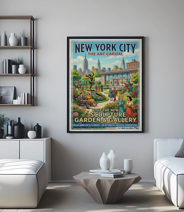 New York City Art Capital poster with sculpture garden and gallery.