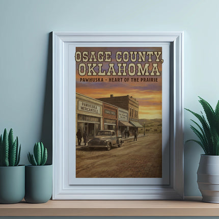 Osage County, Oklahoma Pawhuska Heart of the Prairie vintage town scene.