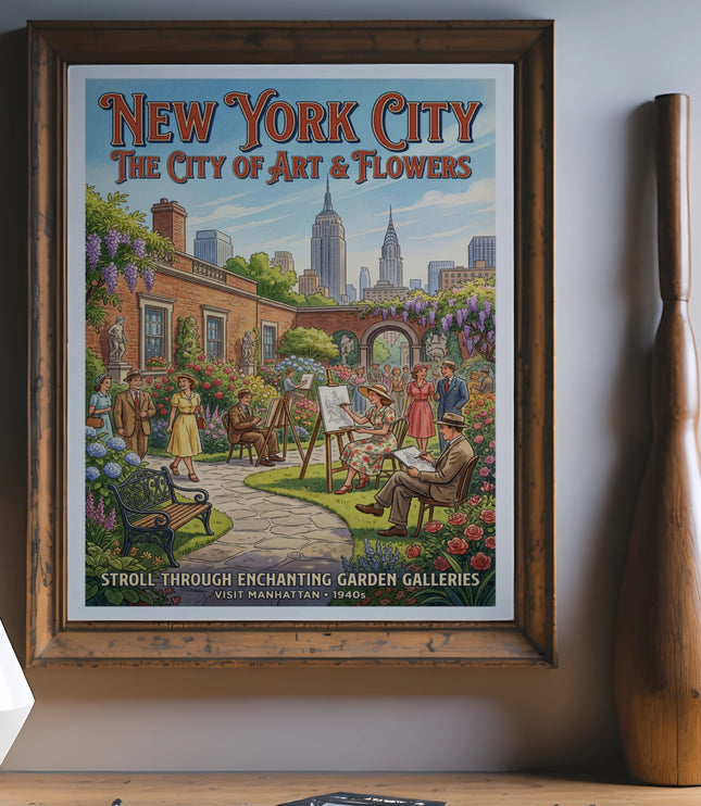 New York City The City of Art & Flowers vintage poster.