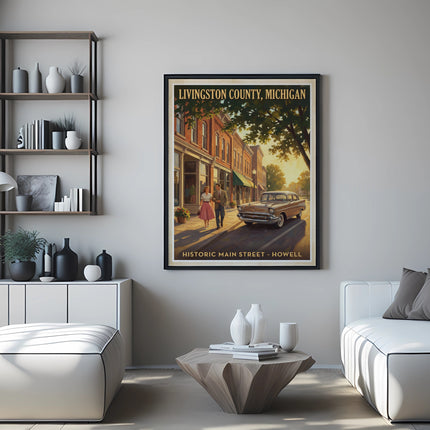 Livingston County, Michigan historic main street Howell vintage poster.