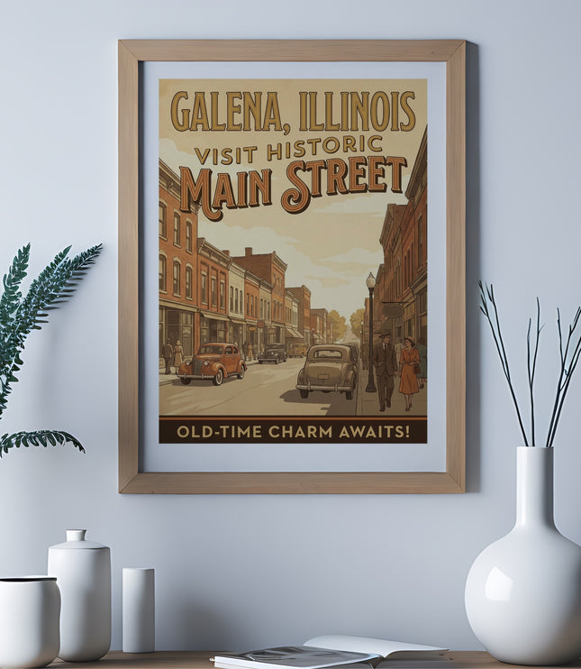 Poster of Galena, Illinois, visit historic Main Street, old-time charm awaits.