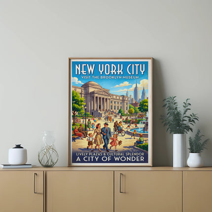 New York City Brooklyn Museum poster with vintage illustration and text.
