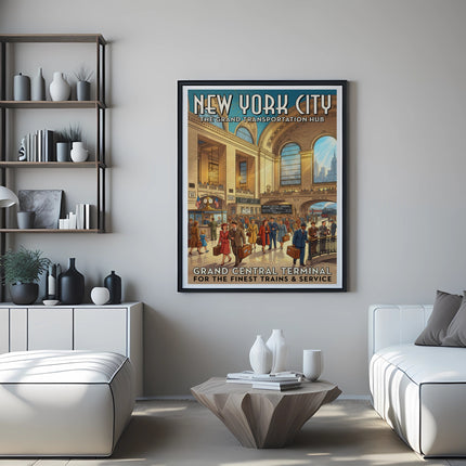 New York City Grand Central Terminal vintage transportation poster.
